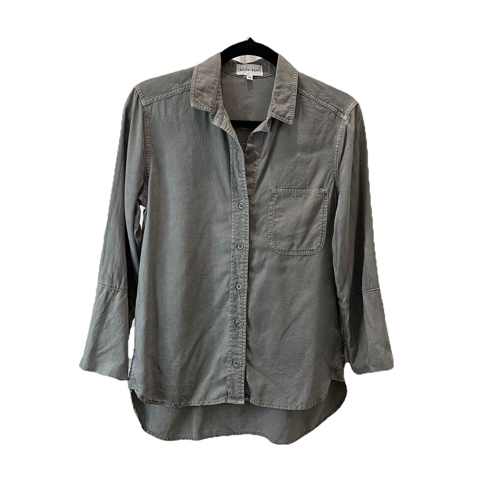 Bella Dahl Gray Tencell Button Up 3/4 Sleeve Top Womens Size XS Beachy